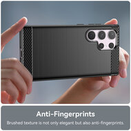Samsung Galaxy S24 Ultra Hoesje - MobyDefend TPU Backcover - Geborstelde Metaal &amp; Carbon-Look - Blauw