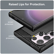 Samsung Galaxy S24 Ultra Hoesje - MobyDefend TPU Backcover - Geborstelde Metaal &amp; Carbon-Look - Zwart