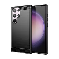 Samsung Galaxy S24 Ultra Hoesje - MobyDefend TPU Backcover - Geborstelde Metaal &amp; Carbon-Look - Zwart