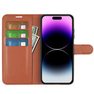 iPhone 15 Pro Max Hoesje - MobyDefend Kunstleren Wallet Book Case (Sluiting Voorkant) - Bruin