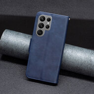 Samsung Galaxy S24 Ultra Hoesje - MobyDefend Wallet Book Case Met Koord - Blauw