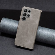 Samsung Galaxy S24 Ultra Hoesje - MobyDefend Wallet Book Case Met Koord - Grijs