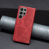 Samsung Galaxy S24 Ultra Hoesje - MobyDefend Wallet Book Case Met Koord - Rood