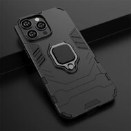 iPhone 15 Pro Max Hoesje - MobyDefend Dubbelgelaagde Pantsercase Met Standaard - Zwart