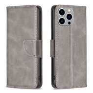 iPhone 15 Pro Max Hoesje - MobyDefend Wallet Book Case Met Koord - Grijs
