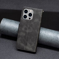 iPhone 15 Pro Max Hoesje - MobyDefend Wallet Book Case Met Koord - Zwart
