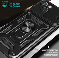 iPhone 15 Plus Hoesje - MobyDefend Pantsercase Met Draaibare Ring - Rood