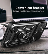 iPhone 15 Plus Hoesje - MobyDefend Pantsercase Met Draaibare Ring - Zwart