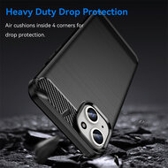iPhone 15 Plus Hoesje - MobyDefend TPU Backcover - Geborstelde Metaal &amp; Carbon-Look - Blauw