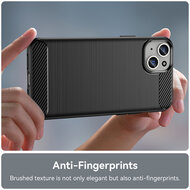 iPhone 15 Plus Hoesje - MobyDefend TPU Backcover - Geborstelde Metaal &amp; Carbon-Look - Zwart