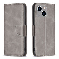 iPhone 15 Plus Hoesje - MobyDefend Wallet Book Case Met Koord - Grijs
