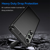 Samsung Galaxy S24 Plus (S24+) Hoesje - MobyDefend TPU Backcover - Geborstelde Metaal &amp; Carbon-Look - Zwart