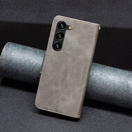 Samsung Galaxy S24 Plus (S24+) Hoesje - MobyDefend Wallet Book Case Met Koord - Grijs