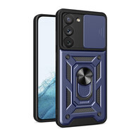 Samsung Galaxy S23 Hoesje - MobyDefend Pantsercase Met Draaibare Ring - Blauw