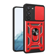 Samsung Galaxy S23 Hoesje - MobyDefend Pantsercase Met Draaibare Ring - Rood