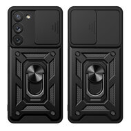 Samsung Galaxy S23 Hoesje - MobyDefend Pantsercase Met Draaibare Ring - Zwart