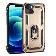 iPhone 14 Hoesje - MobyDefend Pantsercase Met Draaibare Ring - Goud