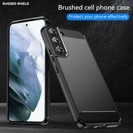 Samsung Galaxy S23 Hoesje - MobyDefend TPU Backcover - Geborstelde Metaal &amp; Carbon-Look - Zwart