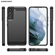 Samsung Galaxy S23 Hoesje - MobyDefend TPU Backcover - Geborstelde Metaal &amp; Carbon-Look - Zwart