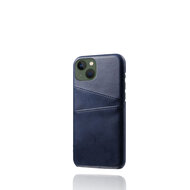 iPhone 14 Hoesje - MobyDefend Lederen Backcover Met Vakjes Voor Pasjes - Blauw