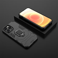 iPhone 14 Hoesje - MobyDefend Dubbelgelaagde Pantsercase Met Standaard - Zwart