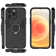 iPhone 14 Hoesje - MobyDefend Dubbelgelaagde Pantsercase Met Standaard - Zwart