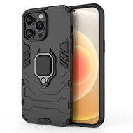 iPhone 14 Hoesje - MobyDefend Dubbelgelaagde Pantsercase Met Standaard - Zwart