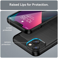 iPhone 14 Hoesje - MobyDefend TPU Backcover - Geborstelde Metaal &amp; Carbon-Look - Zwart