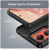 Motorola Moto G35 Hoesje - MobyDefend TPU Backcover - Geborstelde Metaal &amp; Carbon-Look - Zwart