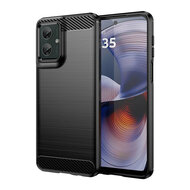 Motorola Moto G55 Hoesje - MobyDefend TPU Backcover - Geborstelde Metaal &amp; Carbon-Look - Zwart