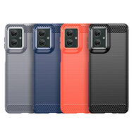 Motorola Moto G55 Hoesje - MobyDefend TPU Backcover - Geborstelde Metaal &amp; Carbon-Look - Blauw