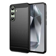 Samsung Galaxy S24 FE Hoesje - MobyDefend TPU Backcover - Geborstelde Metaal &amp; Carbon-Look - Zwart