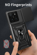 Xiaomi 14T Hoesje - MobyDefend Pantsercase Met Draaibare Ring - Zwart