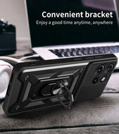 Motorola Edge 50 Neo Hoesje - MobyDefend Pantsercase Met Draaibare Ring - Zwart