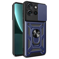 Motorola Edge 50 Neo Hoesje - MobyDefend Pantsercase Met Draaibare Ring - Blauw