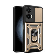 Motorola Moto G35 Hoesje - MobyDefend Pantsercase Met Draaibare Ring - Goud