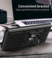 Xiaomi 14T Pro Hoesje - MobyDefend Pantsercase Met Draaibare Ring - Zwart