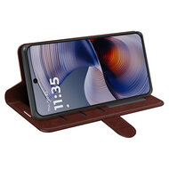 Motorola Moto G55 Hoesje - MobyDefend Wallet Book Case (Sluiting Achterkant) - Bruin