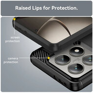 Xiaomi 14T Hoesje - MobyDefend TPU Backcover - Geborstelde Metaal &amp; Carbon-Look - Zwart