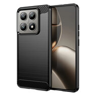 Xiaomi 14T Hoesje - MobyDefend TPU Backcover - Geborstelde Metaal &amp; Carbon-Look - Zwart