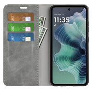 Motorola Moto G35 Hoesje - MobyDefend Luxe Wallet Bookcase (Magnetische Sluiting) - Grijs