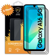 3-Pack Samsung Galaxy A16 Screenprotectors - MobyDefend Screensavers Met Zwarte Randen - Gehard Glas 