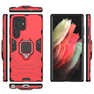 Samsung Galaxy S23 Ultra Hoesje - MobyDefend Dubbelgelaagde Pantsercase Met Standaard - Rood
