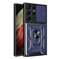 Samsung Galaxy S23 Ultra Hoesje - MobyDefend Pantsercase Met Draaibare Ring - Blauw
