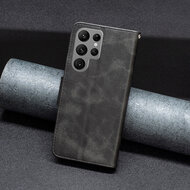Samsung Galaxy S23 Ultra Hoesje - MobyDefend Wallet Book Case Met Koord - Zwart