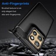 Motorola Edge 50 Neo Hoesje - MobyDefend TPU Backcover - Geborstelde Metaal &amp; Carbon-Look - Zwart