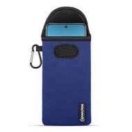 Hoesje voor Oppo Find X8 Pro - MobyDefend Neopreen Pouch Met Karabijnhaak - Insteekhoesje - Riemlus Hoesje - Blauw