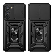 Samsung Galaxy S23 Plus (S23+) Hoesje - MobyDefend Pantsercase Met Draaibare Ring - Rood