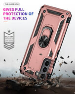 Samsung Galaxy S22 Hoesje - MobyDefend Pantsercase Met Draaibare Ring - Ros&eacute;