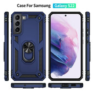 Samsung Galaxy S22 Hoesje - MobyDefend Pantsercase Met Draaibare Ring - Blauw